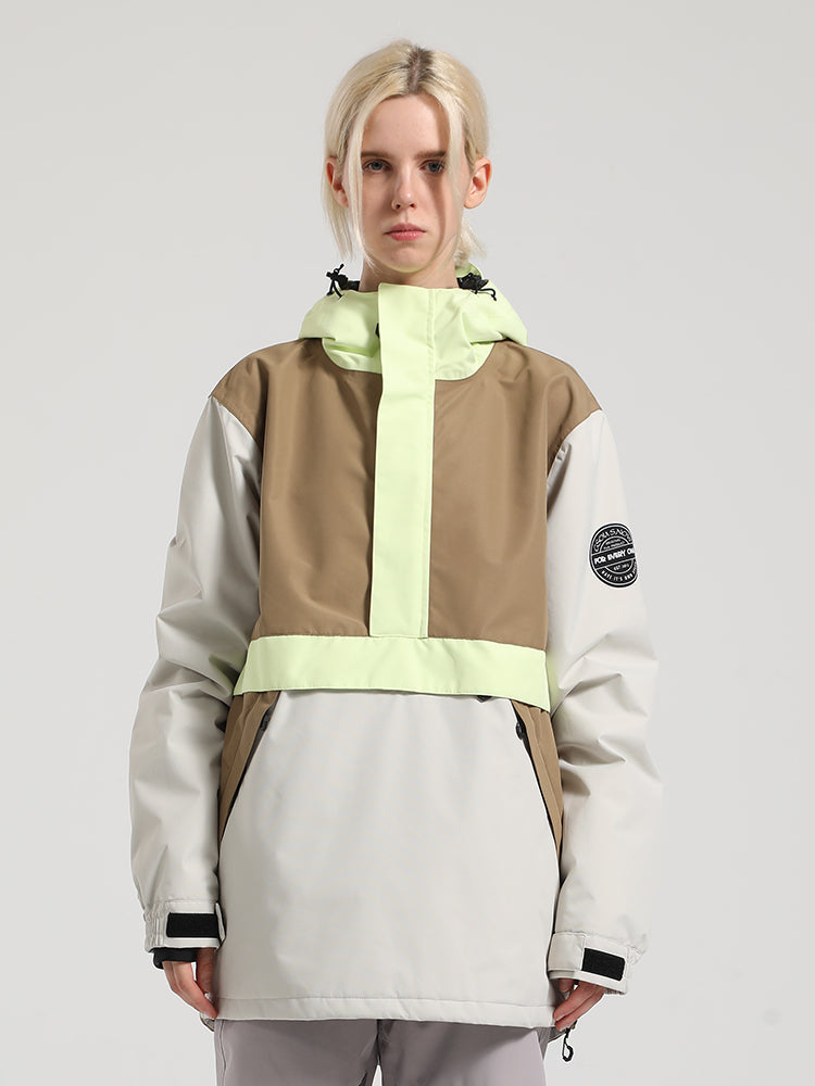 Women's Black & Green Insulated Color-Block Kangaroo Pocket Ski Anorak Snow Anoraks