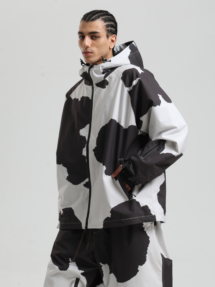 Men's Baggy Snowboard Jacket Bold Cow Print Snow Jacket
