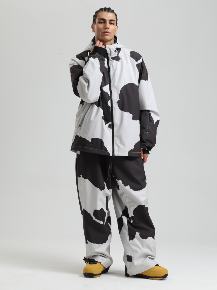 Men's Baggy Snowboard Jacket Bold Cow Print Snow Jacket