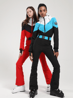 Women's One Piece Ski Suit Retro Belted Slim Ski Jumpsuit