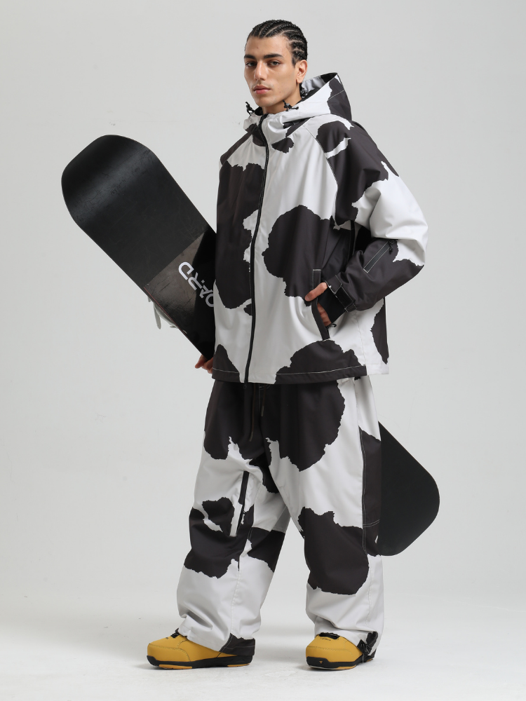 Men's Baggy Snowboard Jacket Bold Cow Print Snow Jacket