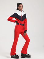 Women's One Piece Ski Suit Retro Belted Slim Ski Jumpsuit