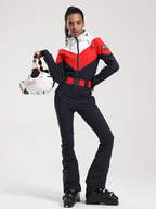 Women's One Piece Ski Suit Retro Belted Slim Ski Jumpsuit