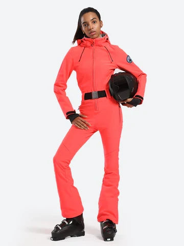 Womens One Piece Snowsuit Belted Flare Slim Ski Suits