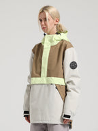 Women's Black & Green Insulated Color-Block Kangaroo Pocket Ski Anorak Snow Anoraks