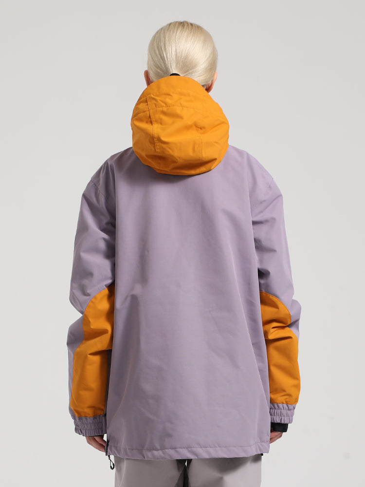 Women's Khaki & Beige Kangaroo Pocket Patchwork Ski Anorak Snow Anoraks