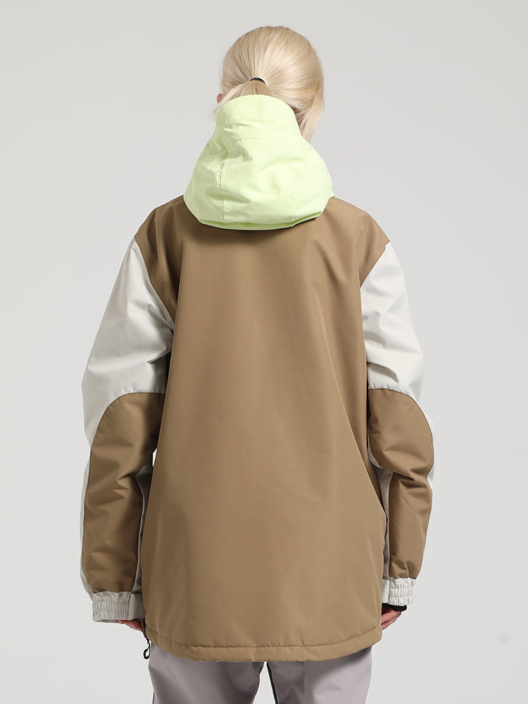 Women's Brown & Beige Insulated Color-Block Kangaroo Pocket Ski Anorak Snow Anoraks Secondary image