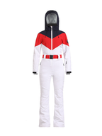 Women's One Piece Ski Suit Retro Belted Slim Ski Jumpsuit