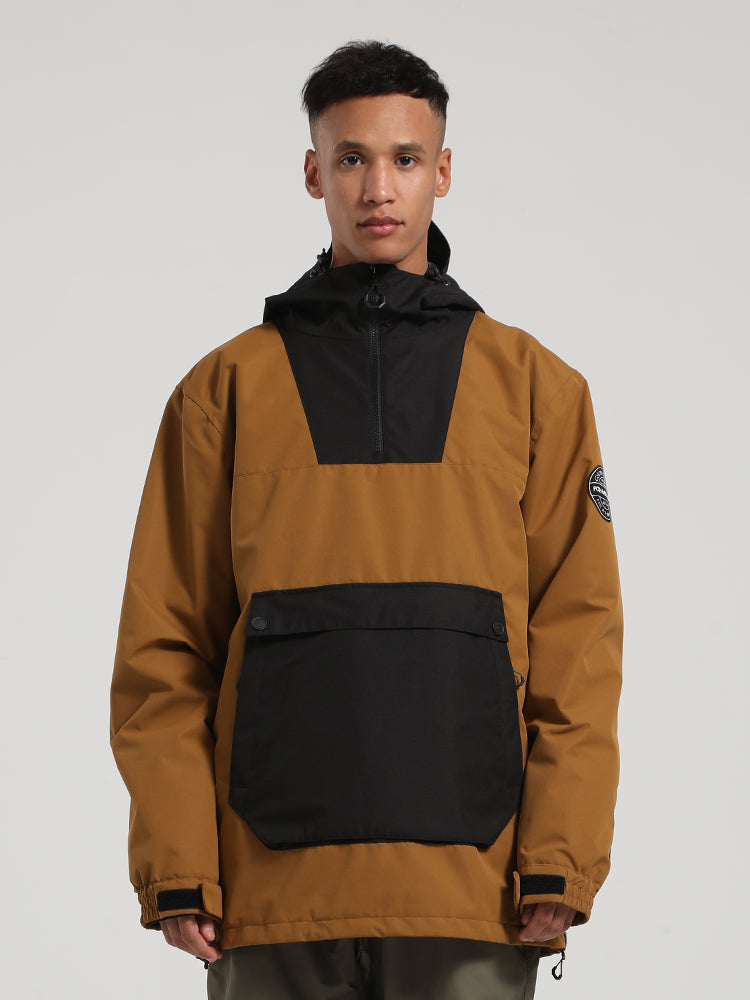 Men's Khaki & Beige Kangaroo Pocket Patchwork Ski Anorak Snow Anoraks