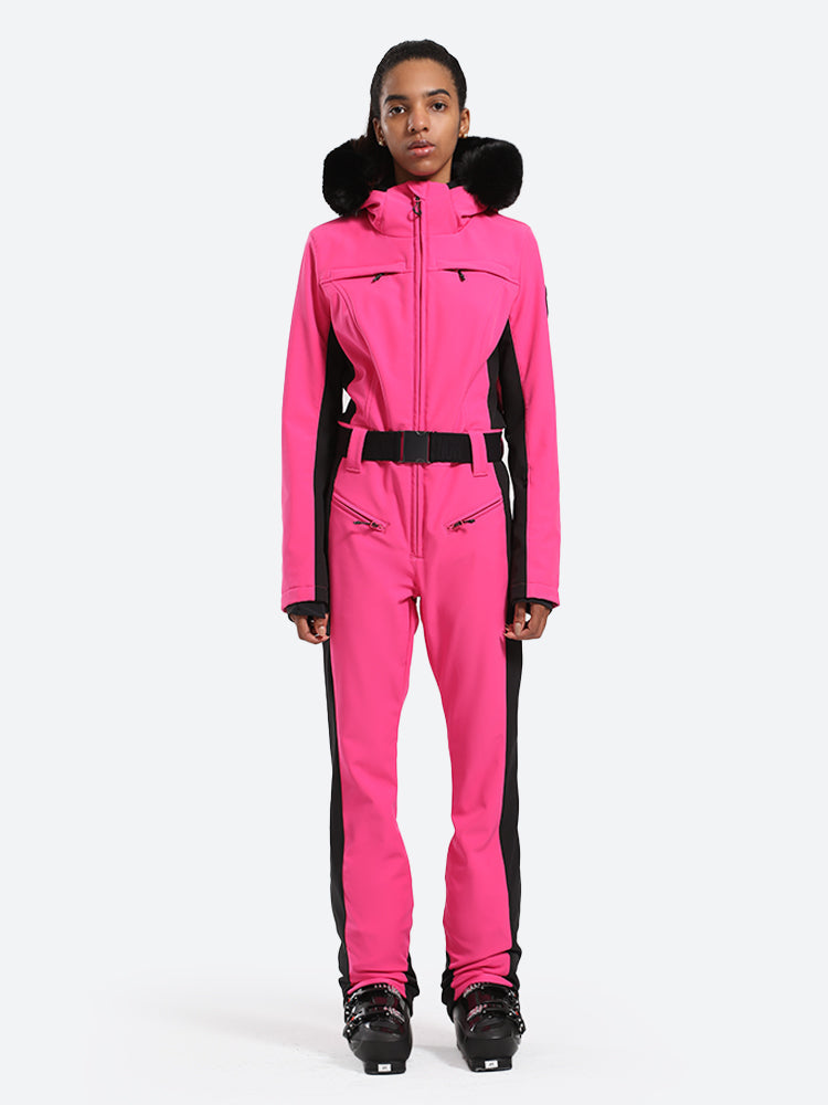 Women's Faux-Fur Slim Ski Jumpsuit One Piece Ski Suit