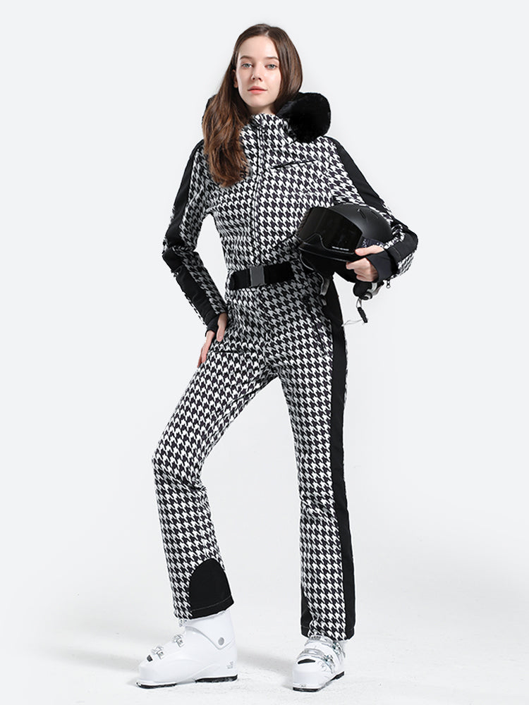 Women' One Piece Ski Suits Classic Faux-Fur Ski Jumpsuit