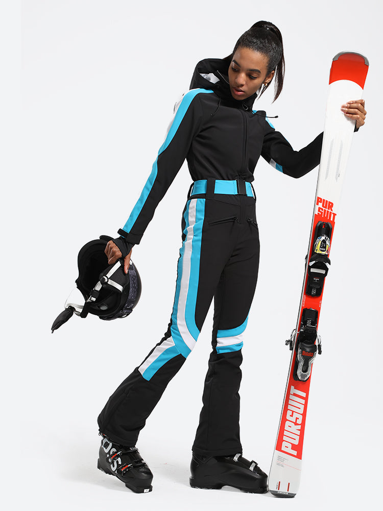 Women's Black Performance Athletic One-Piece Ski Suit Snowboard Suit