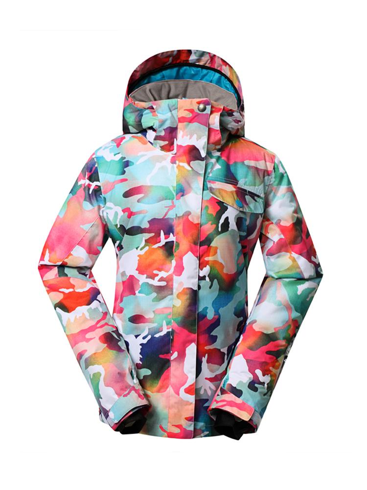 Women's Vibrant Camo Insulated Ski Jacket With Detachable Hood Snow Jackets