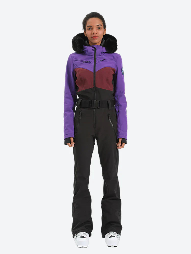 Women's Orange & Pink Waist-Defining Insulated Waterproof Ski Suits One-Piece Snowboard Suit