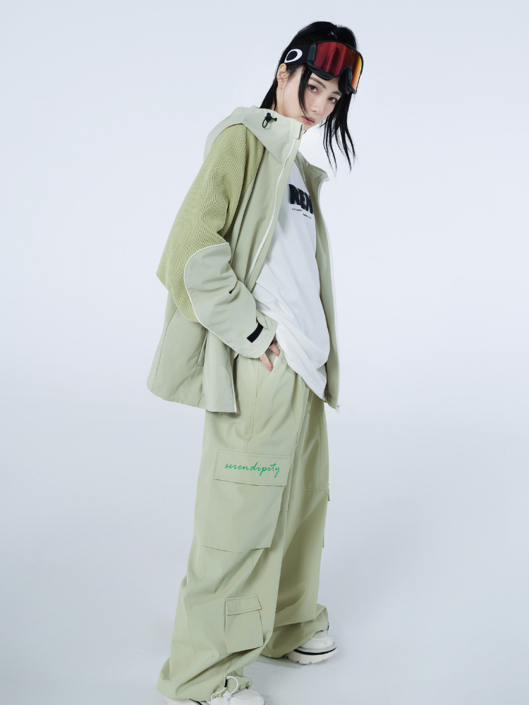 Women's Mint Green Cargo Pocket Insulated Snow Pants