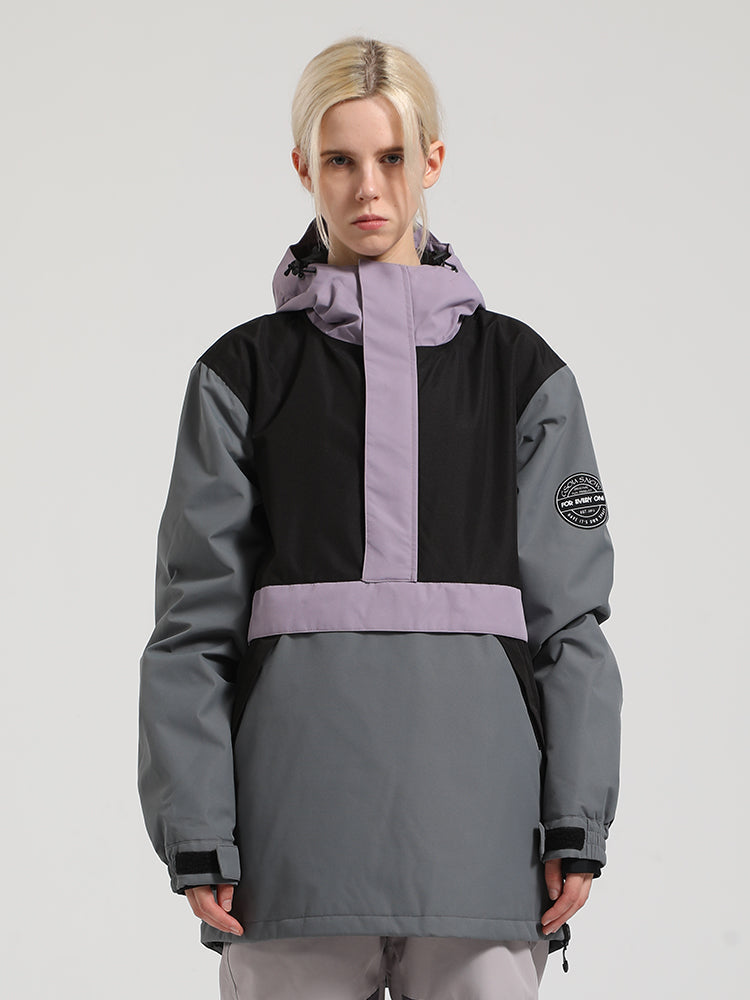 Women's Blue & Cyan Insulated Color-Block Kangaroo Pocket Ski Anorak Snow Anoraks
