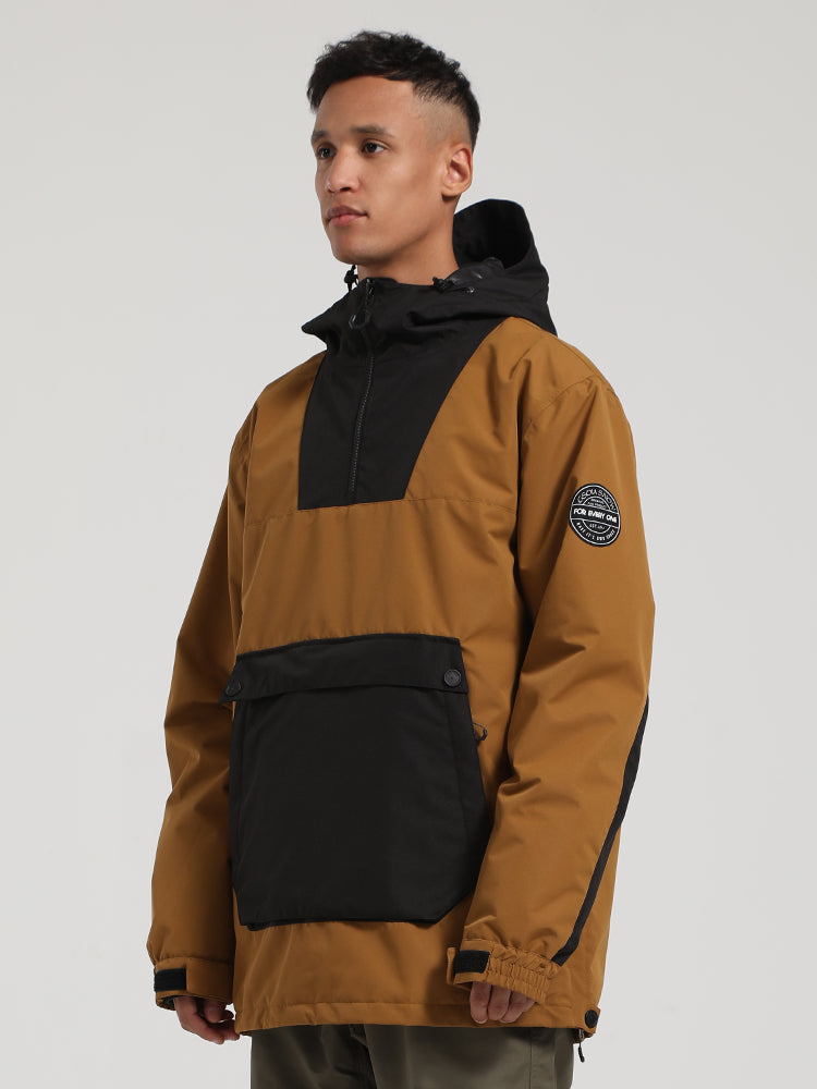 Men's Black & Brown Kangaroo Pocket Patchwork Ski Anorak Snow Anoraks