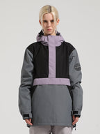 Women's Brown & Beige Insulated Color-Block Kangaroo Pocket Ski Anorak Snow Anoraks