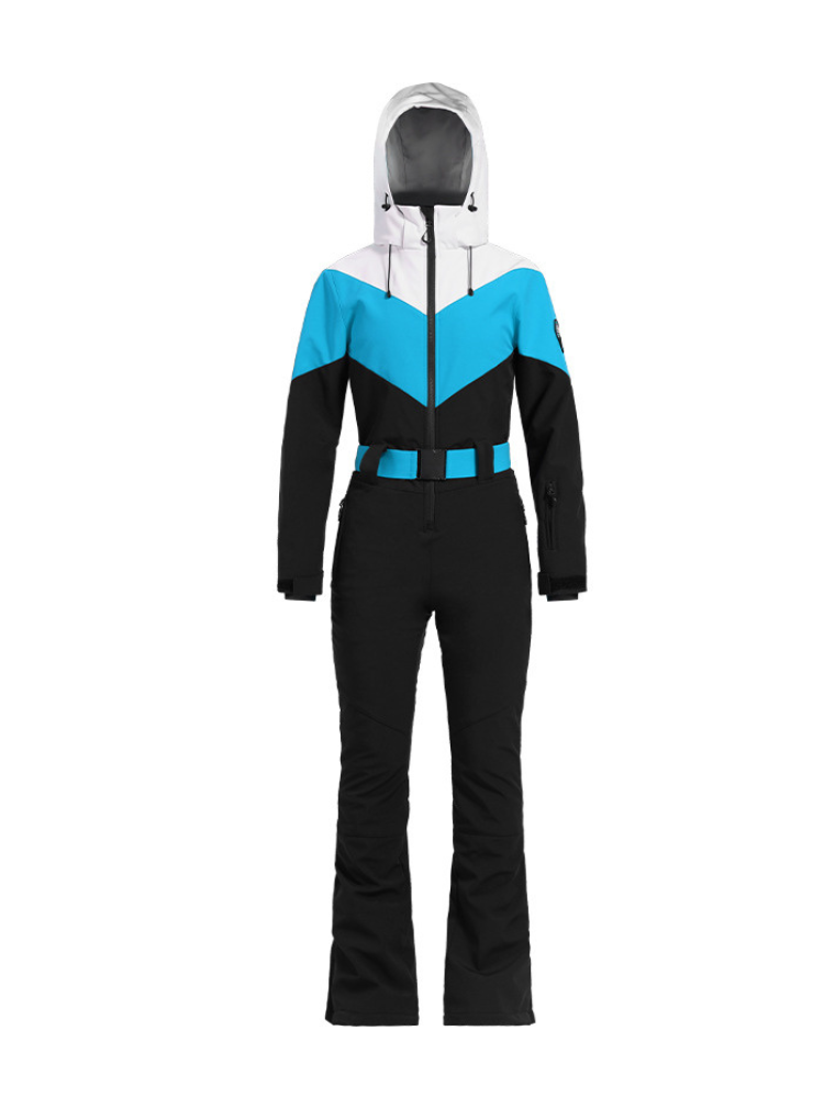 Women's One Piece Ski Suit Retro Belted Slim Ski Jumpsuit