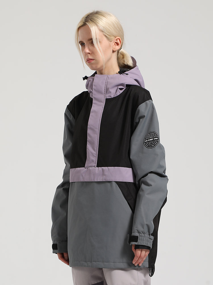 Women's Brown & Beige Insulated Color-Block Kangaroo Pocket Ski Anorak Snow Anoraks