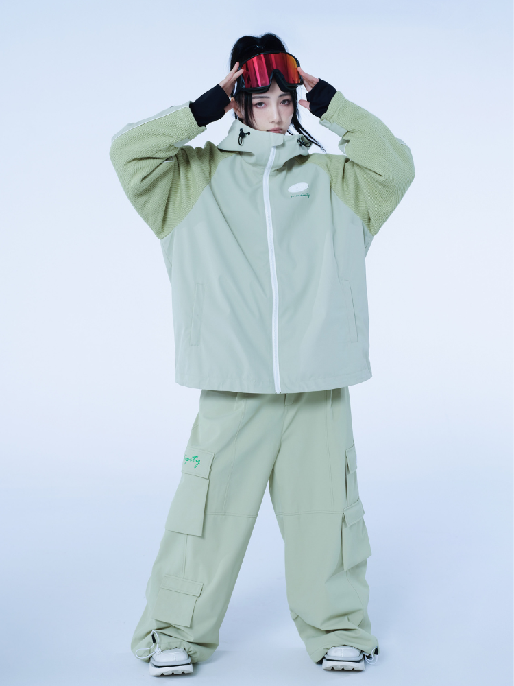 Women's Mint Green Cargo Pocket Insulated Snow Pants