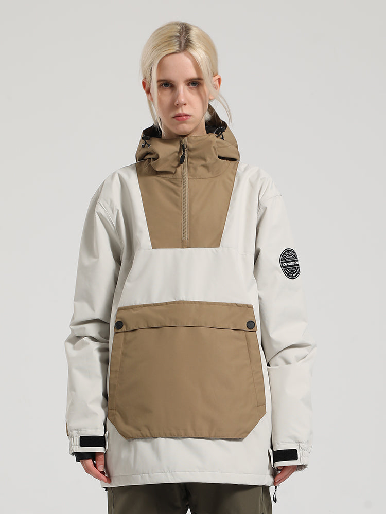 Women's Khaki & Beige Kangaroo Pocket Patchwork Ski Anorak Snow Anoraks Main image