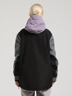 Women's Brown & Beige Insulated Color-Block Kangaroo Pocket Ski Anorak Snow Anoraks