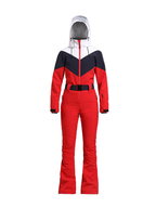 Women's One Piece Ski Suit Retro Belted Slim Ski Jumpsuit