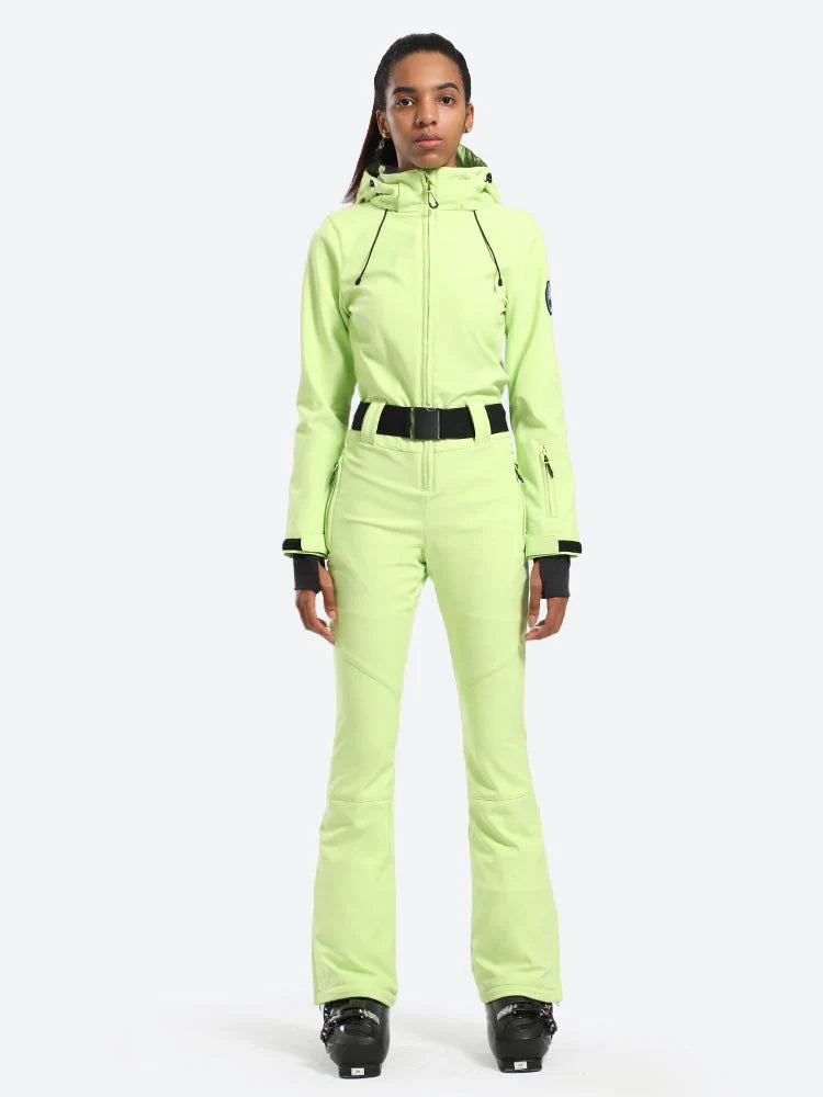 Womens One Piece Snowsuit Belted Flare Slim Ski Suits
