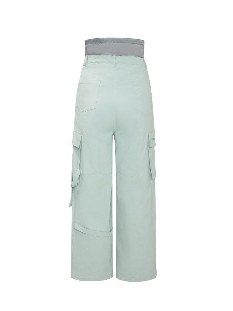 Women's Mint Green Cargo Pocket Insulated Snow Pants