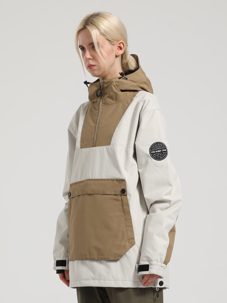 Women's Black & Brown Kangaroo Pocket Patchwork Ski Anorak Snow Anoraks