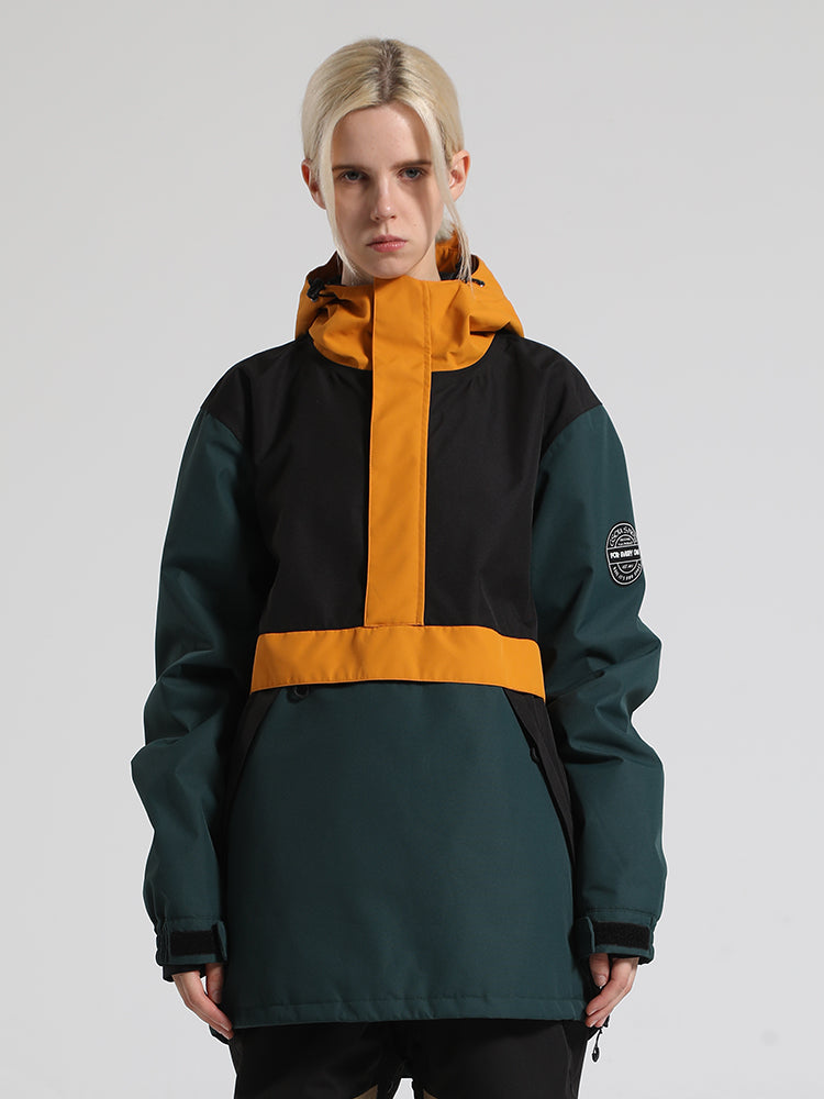 Women's Blue & Cyan Insulated Color-Block Kangaroo Pocket Ski Anorak Snow Anoraks
