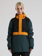 Women's Blue & Cyan Insulated Color-Block Kangaroo Pocket Ski Anorak Snow Anoraks