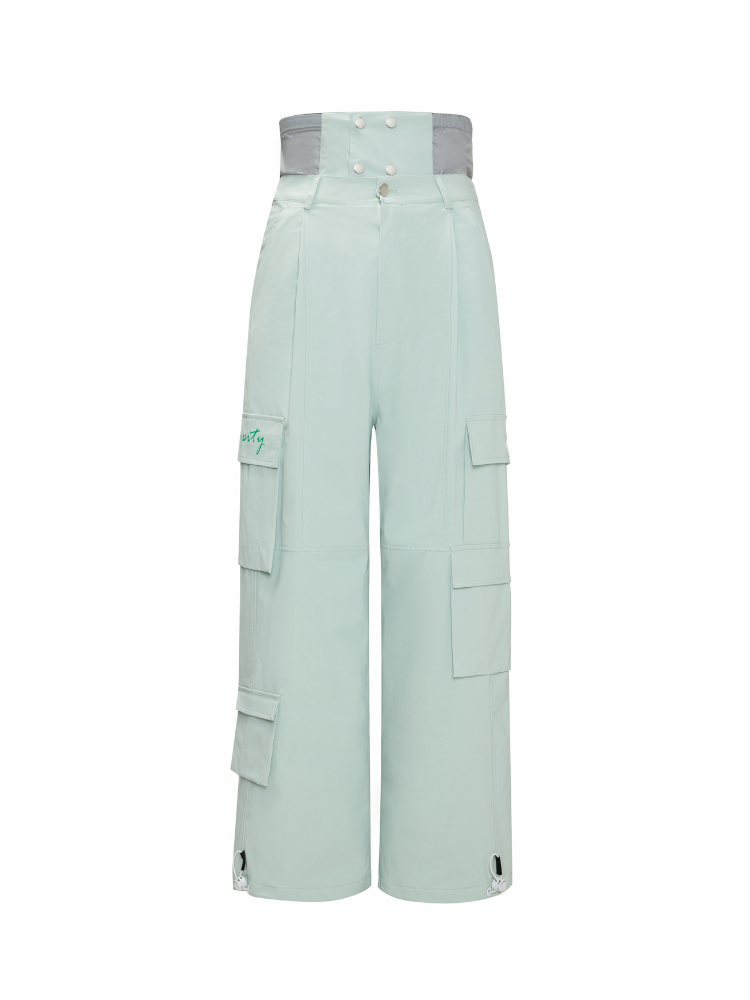 Women's Mint Green Cargo Pocket Insulated Snow Pants