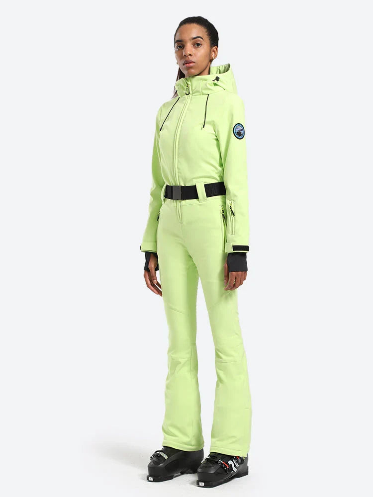 Womens One Piece Snowsuit Belted Flare Slim Ski Suits