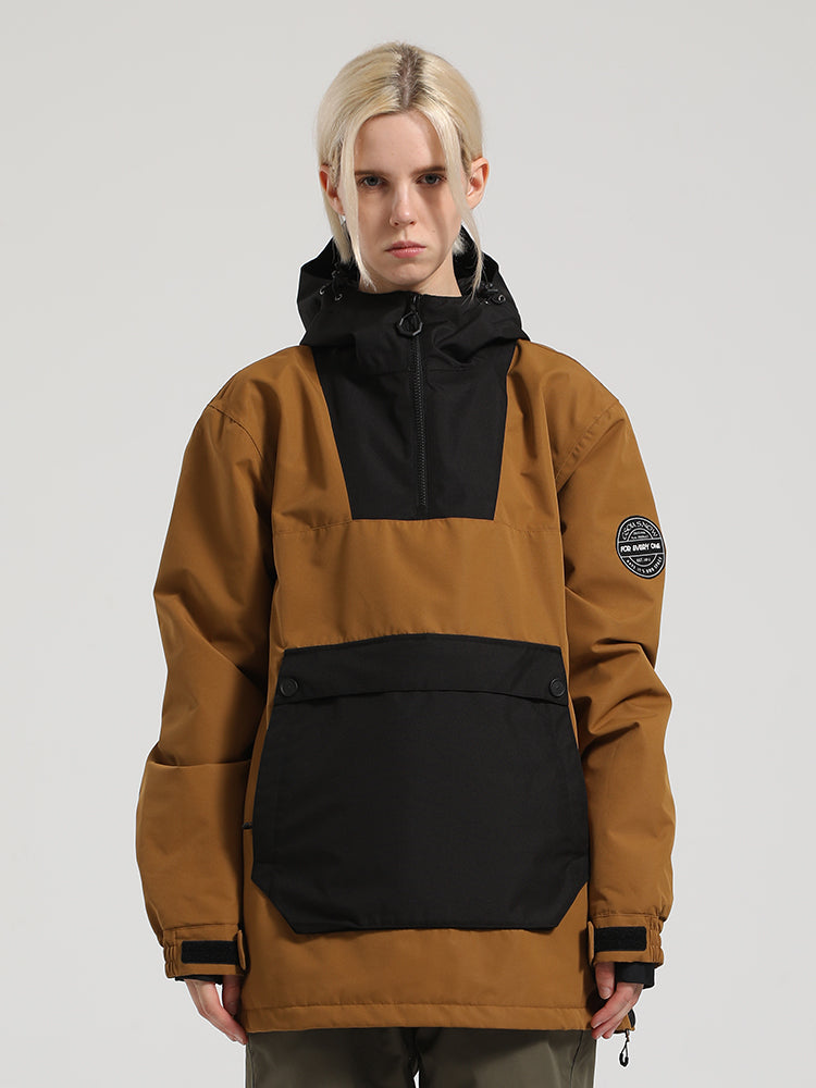 Women's Black & Brown Kangaroo Pocket Patchwork Ski Anorak Snow Anoraks Main image