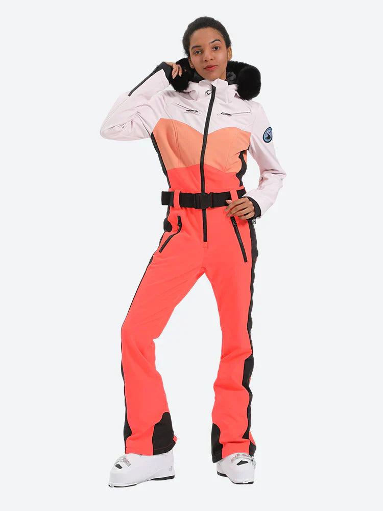 Women's Orange & Pink Waist-Defining Insulated Waterproof Ski Suits One-Piece Snowboard Suit Secondary image