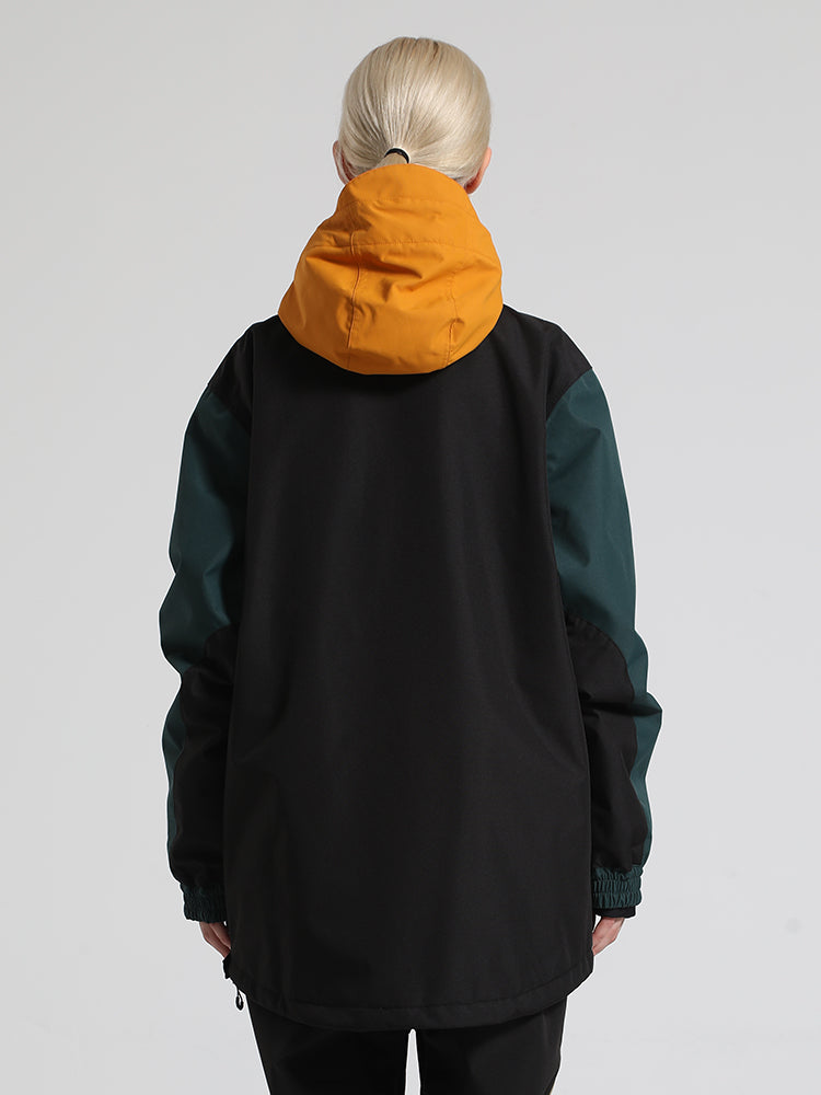 Women's Black & Green Insulated Color-Block Kangaroo Pocket Ski Anorak Snow Anoraks Secondary image