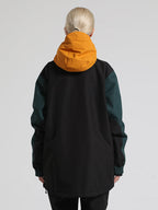 Women's Black & Green Insulated Color-Block Kangaroo Pocket Ski Anorak Snow Anoraks