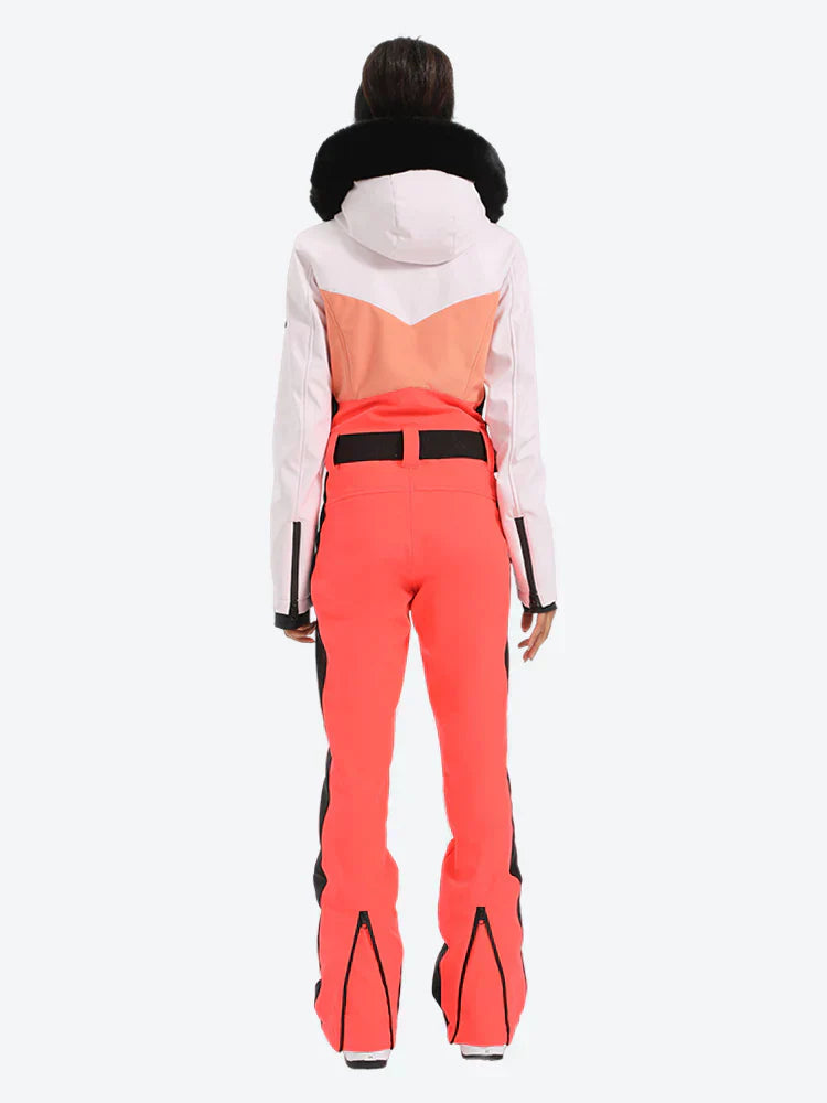 Women's Lavender & Navy Waist-Defining Insulated Waterproof Ski Suits One-Piece Snowboard Suit