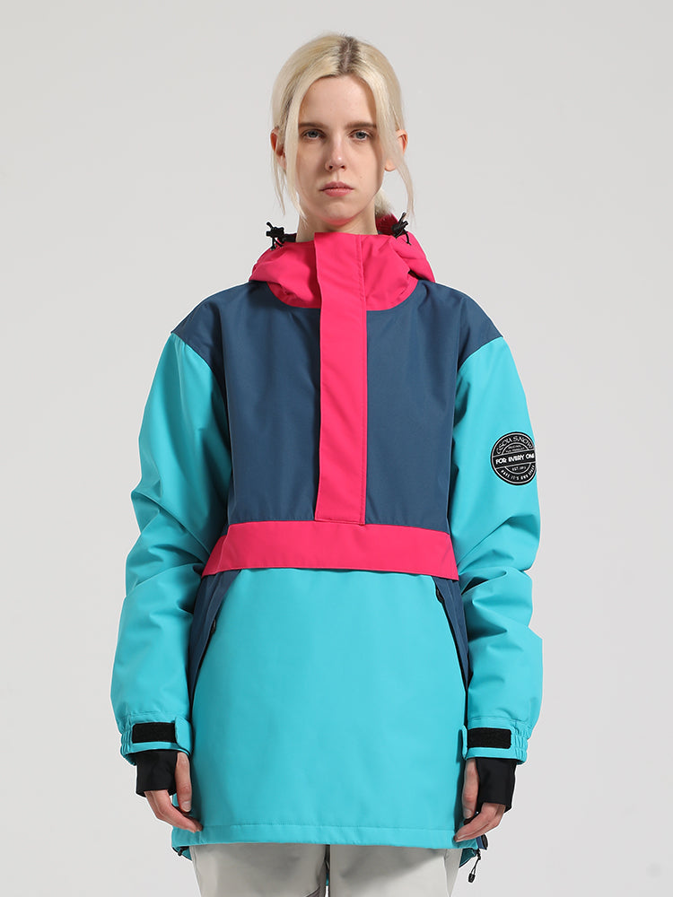 Women's Blue & Cyan Insulated Color-Block Kangaroo Pocket Ski Anorak Snow Anoraks Main image