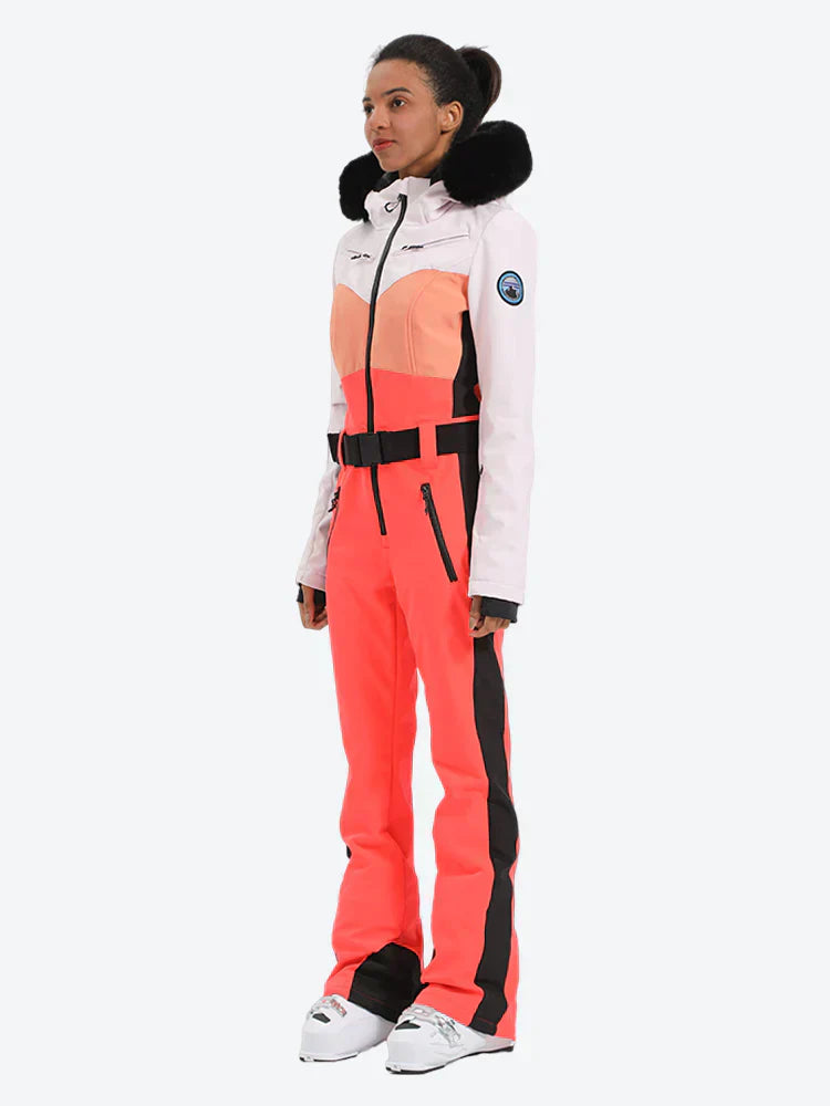 Women's Lavender & Navy Waist-Defining Insulated Waterproof Ski Suits One-Piece Snowboard Suit