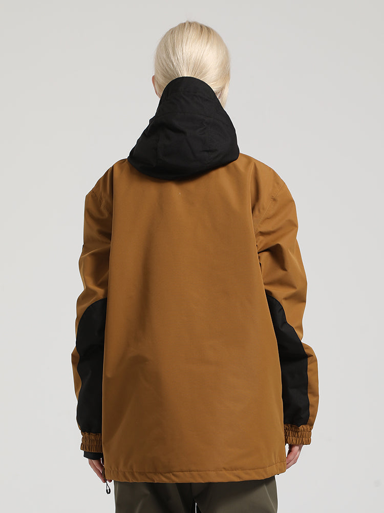 Women's Khaki & Beige Kangaroo Pocket Patchwork Ski Anorak Snow Anoraks