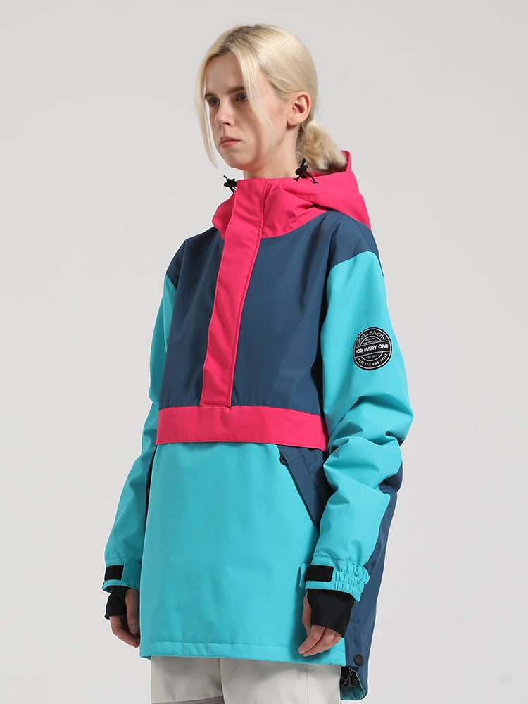 Women's Brown & Beige Insulated Color-Block Kangaroo Pocket Ski Anorak Snow Anoraks