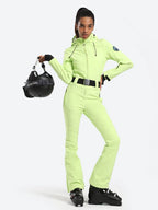Womens One Piece Snowsuit Belted Flare Slim Ski Suits