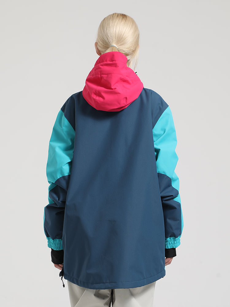 Women's Blue & Cyan Insulated Color-Block Kangaroo Pocket Ski Anorak Snow Anoraks Secondary image