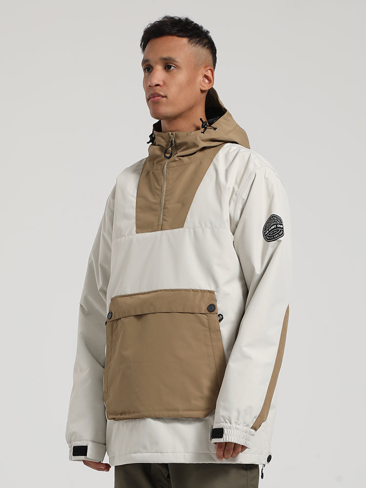 Men's Black & Brown Kangaroo Pocket Patchwork Ski Anorak Snow Anoraks