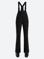 Women's Black & Snow Leopard Slim-Fit Articulated-Knee Ski Bibs Snow Bibs