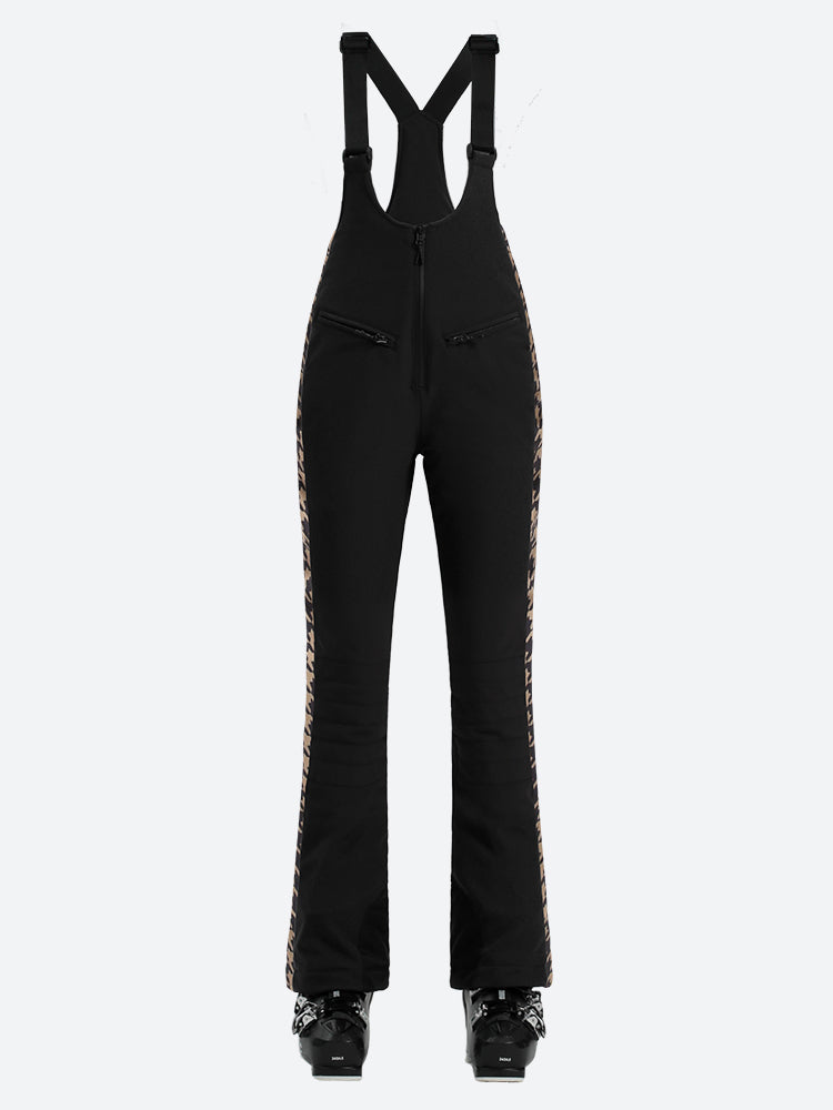 Women's Black & Houndstooth Slim-Fit Articulated-Knee Ski Bibs Snow Bibs