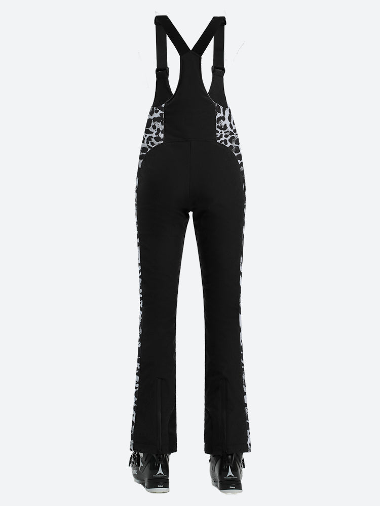 Women's Black & Red Slim-Fit Articulated-Knee Ski Bibs Snow Bibs